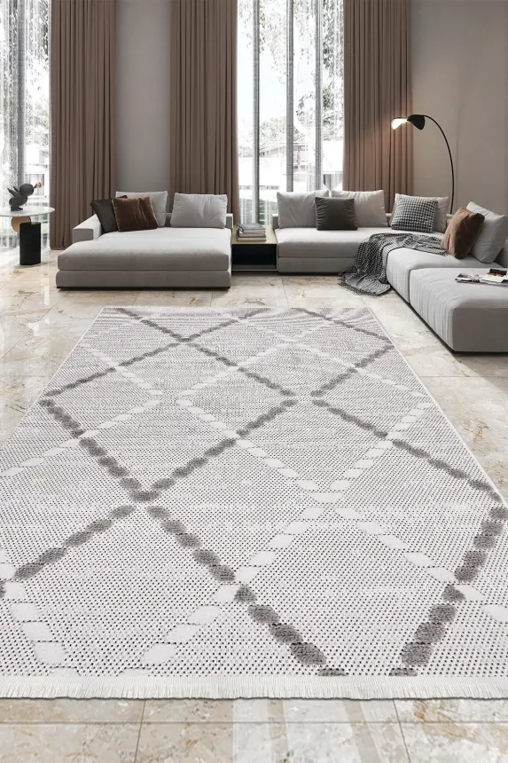 Omi Bej Gri Robot Süpürgeye Uyumlu Kolay Temizlenebilir Halı Salon, Oturma Odası , Çocuk Odası ve Koridor Halısı RP 45 - 1