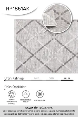 Omi Bej Gri Robot Süpürgeye Uyumlu Kolay Temizlenebilir Halı Salon, Oturma Odası , Çocuk Odası ve Koridor Halısı RP 45 - 2