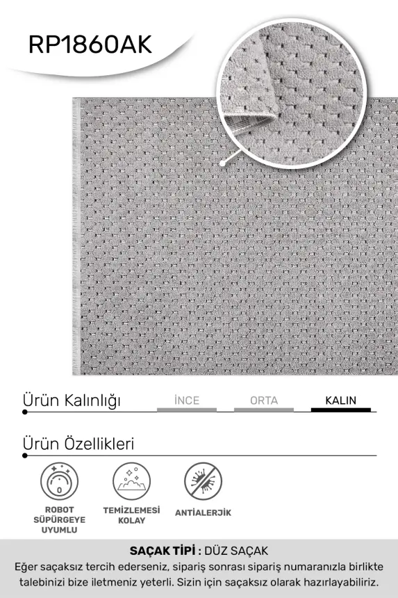 Omi Bej Robot Süpürgeye Uyumlu Kolay Temizlenebilir Halı Salon, Oturma Odası , Çocuk Odası ve Koridor Halısı RP 49 - 2