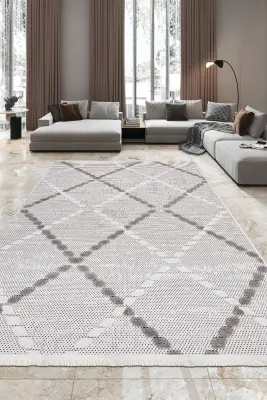 Omi Bej/Gri Robot Süpürgeye Uyumlu Kolay Temizlenebilir Halı Salon, Oturma Odası , Çocuk Odası ve Koridor Halısı RP 45 - 1