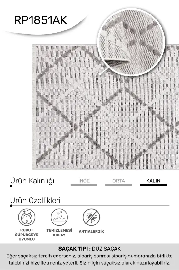 Omi Bej/Gri Robot Süpürgeye Uyumlu Kolay Temizlenebilir Halı Salon, Oturma Odası , Çocuk Odası ve Koridor Halısı RP 45 - 2