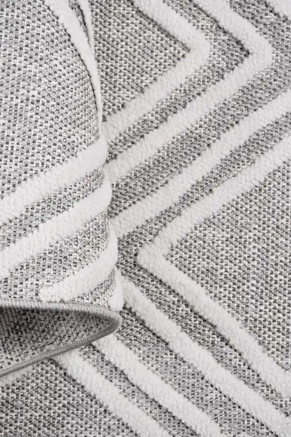 Omi Beyaz Gri Robot Süpürgeye Uyumlu Kolay Temizlenebilir Halı Salon, Oturma Odası , Çocuk Odası ve Koridor Halısı RP 46 - 4