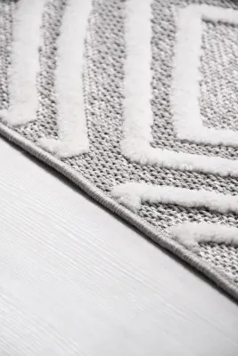 Omi Beyaz Gri Robot Süpürgeye Uyumlu Kolay Temizlenebilir Halı Salon, Oturma Odası , Çocuk Odası ve Koridor Halısı RP 46 - 5