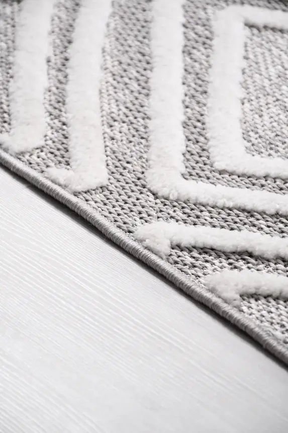 Omi Beyaz Gri Robot Süpürgeye Uyumlu Kolay Temizlenebilir Halı Salon, Oturma Odası , Çocuk Odası ve Koridor Halısı RP 46 - 5