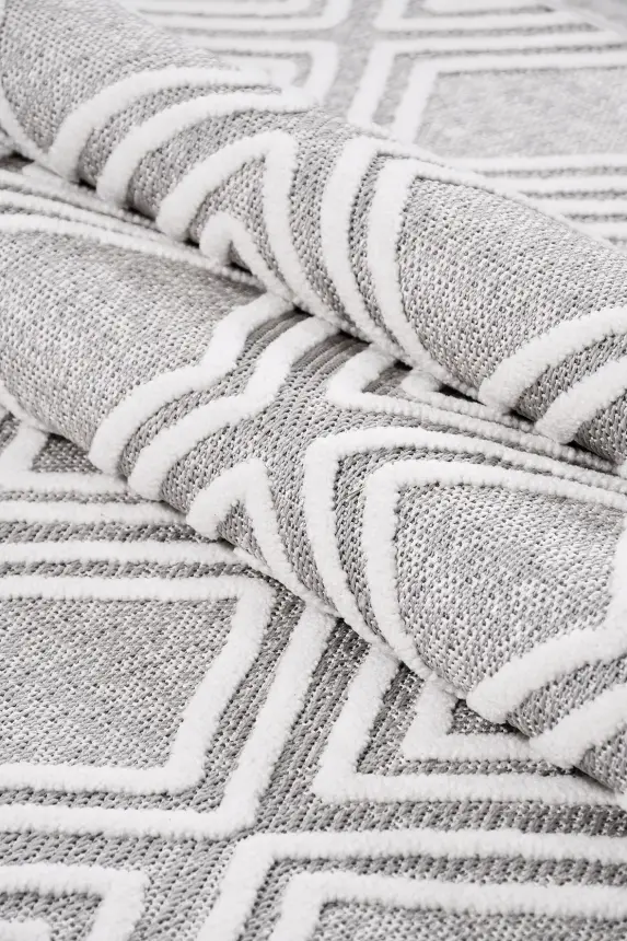 Omi Beyaz Gri Robot Süpürgeye Uyumlu Kolay Temizlenebilir Halı Salon, Oturma Odası , Çocuk Odası ve Koridor Halısı RP 46 - 6