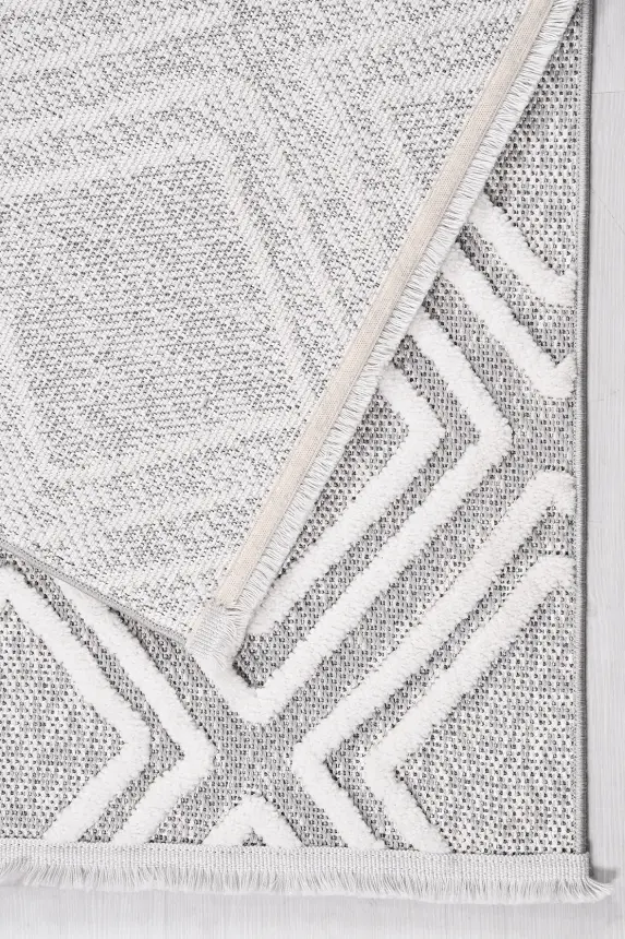 Omi Beyaz/Gri Robot Süpürgeye Uyumlu Kolay Temizlenebilir Halı Salon, Oturma Odası , Çocuk Odası ve Koridor Halısı RP 46 - 2