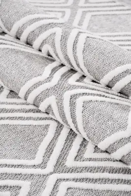 Omi Beyaz/Gri Robot Süpürgeye Uyumlu Kolay Temizlenebilir Halı Salon, Oturma Odası , Çocuk Odası ve Koridor Halısı RP 46 - 6