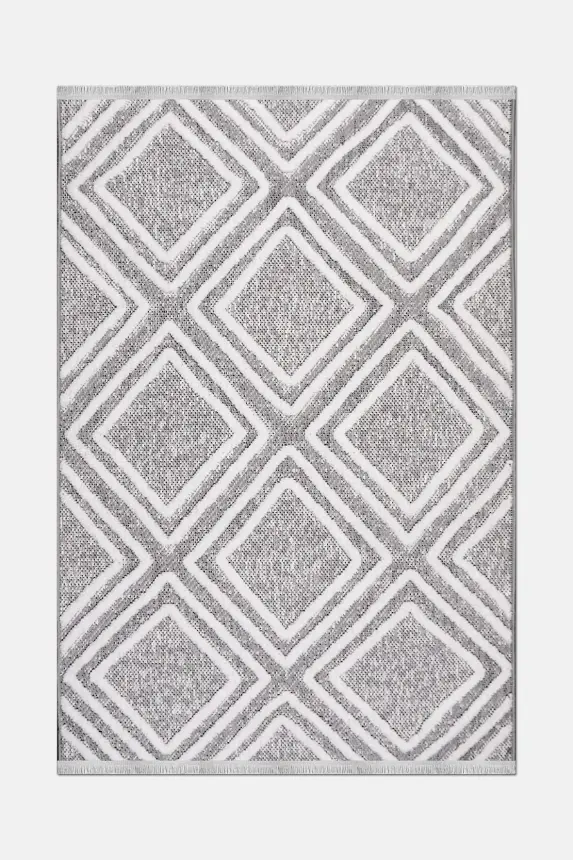 Omi Beyaz/Gri Robot Süpürgeye Uyumlu Kolay Temizlenebilir Halı Salon, Oturma Odası , Çocuk Odası ve Koridor Halısı RP 46 - 7