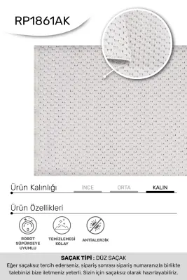 Omi Krem Robot Süpürgeye Uyumlu Kolay Temizlenebilir Halı Salon, Oturma Odası , Çocuk Odası ve Koridor Halısı RP 50 - 3