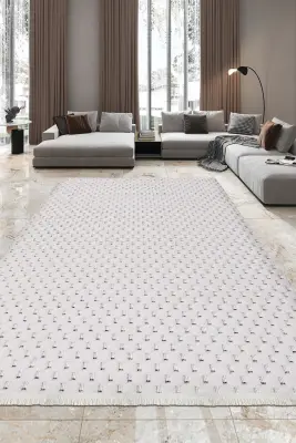 Omi Krem Robot Süpürgeye Uyumlu Kolay Temizlenebilir Halı Salon, Oturma Odası , Çocuk Odası ve Koridor Halısı RP 50 - 5