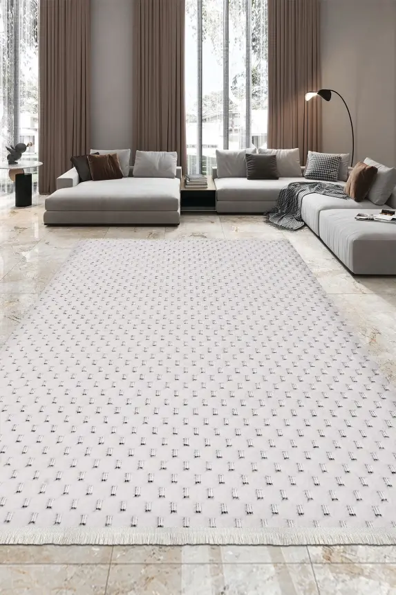 Omi Krem Robot Süpürgeye Uyumlu Kolay Temizlenebilir Halı Salon, Oturma Odası , Çocuk Odası ve Koridor Halısı RP 50 - 5