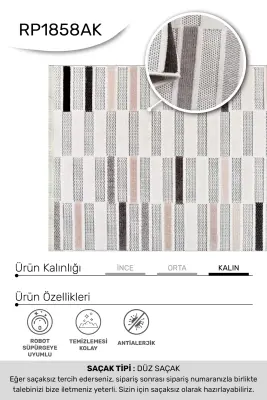 Omi Krem/Gri/Kahve Robot Süpürgeye Uyumlu Kolay Temizlenebilir Halı Salon, Oturma Odası , Çocuk Odası ve Koridor Halısı RP 47 - 6