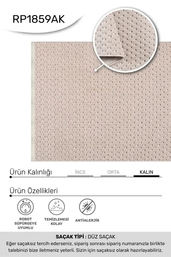 Omi Vizon Robot Süpürgeye Uyumlu Kolay Temizlenebilir Halı Salon, Oturma Odası , Çocuk Odası ve Koridor Halısı RP 48 - 3