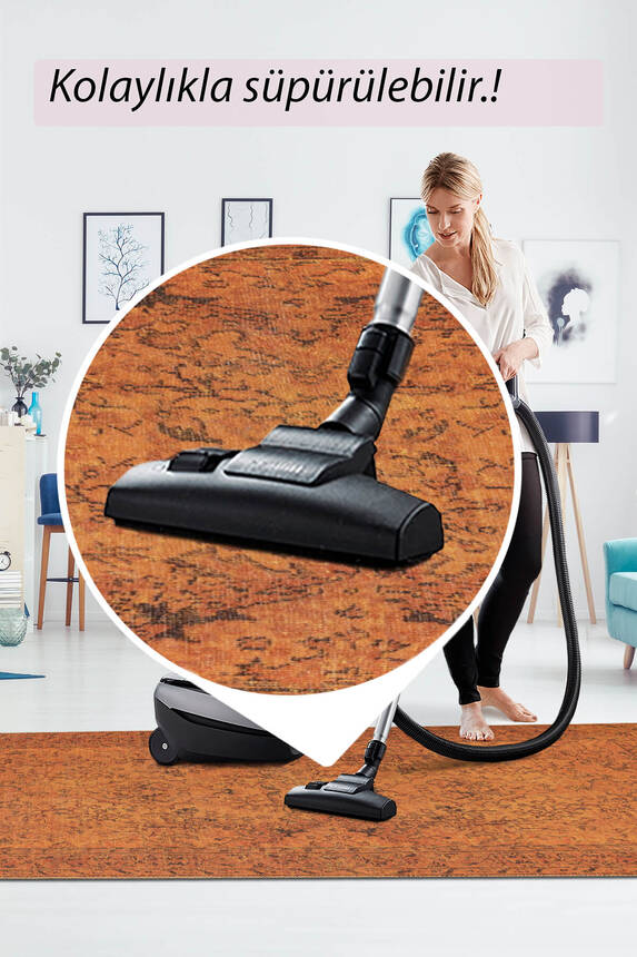 Outlet 100X760 Folk Eskitme Desenli Dokuma Taban Dekoratif Hardal Sarısı Halı BA-15 - 7
