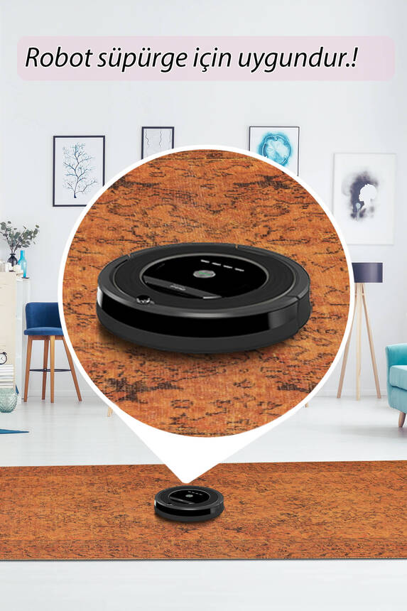 Outlet 100X760 Folk Eskitme Desenli Dokuma Taban Dekoratif Hardal Sarısı Halı BA-15 - 6