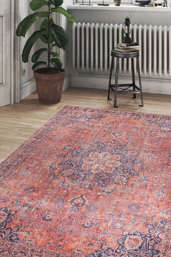 Outlet 115x160 Blues Vintage Desenli Dokuma Taban Dekoratif Kırmızı Halı AL-370 - 1