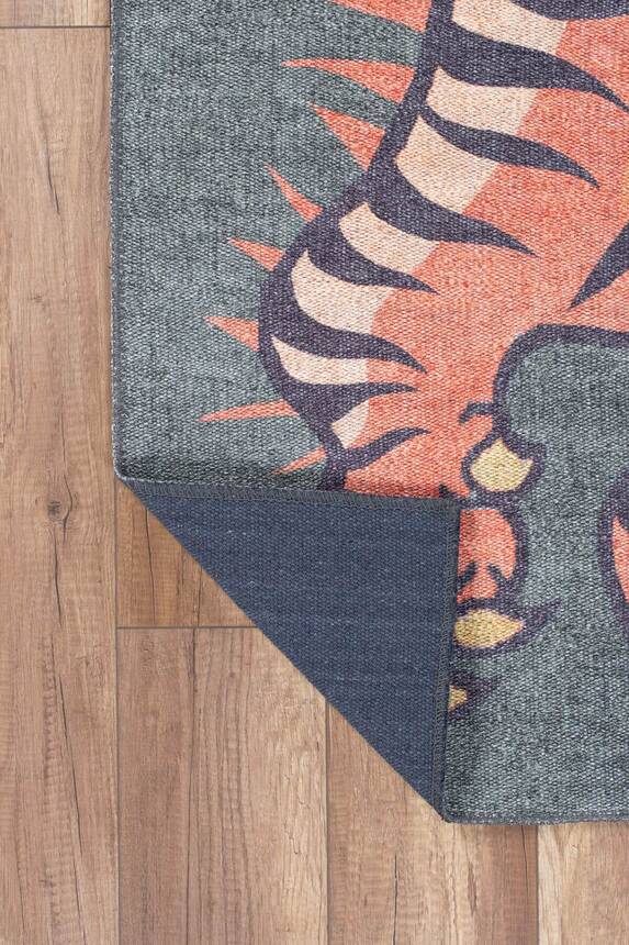 Outlet 115x160 Dekoratif Dokuma Taban Yeşil Kaplan Desenli Halı AL-315 - 5