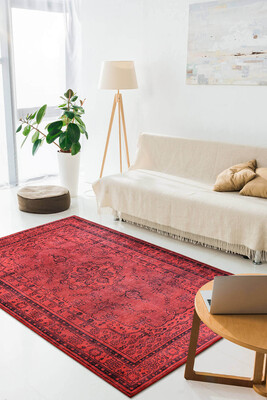 Outlet 115x160 Dorian Eskitme Desenli Dokuma Taban Dekoratif Kırmızı Halı AL-29 - 1