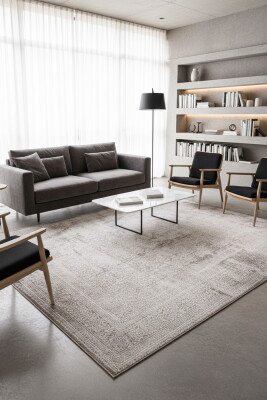 Outlet 115x160 Dorian Eskitme Desenli Dokuma Taban Dekoratif Vizon Halı AL-222 - Artloop