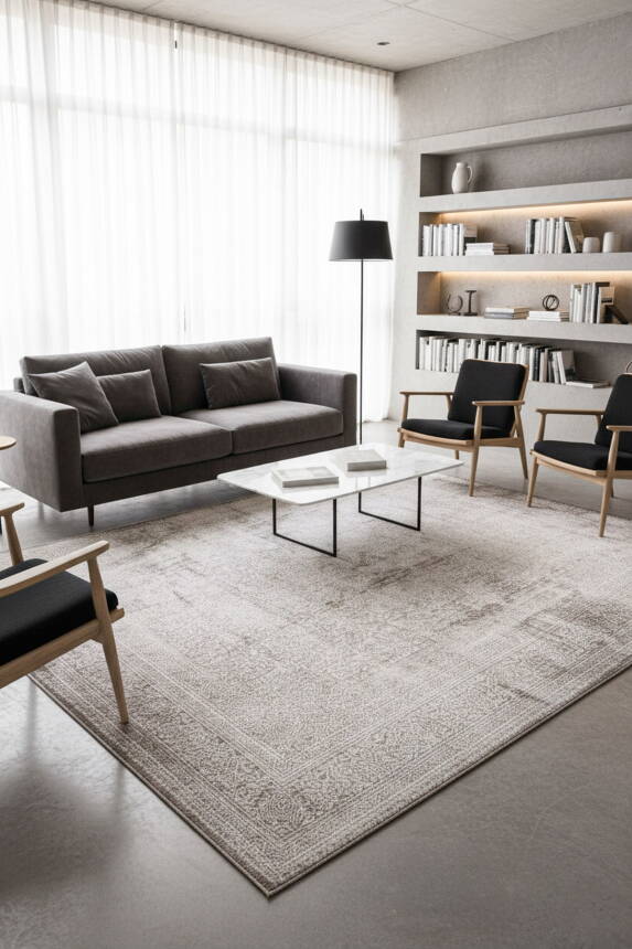 Outlet 115x160 Dorian Eskitme Desenli Dokuma Taban Dekoratif Vizon Halı AL-222 - 1