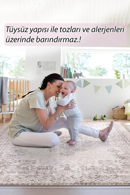 Outlet 115x160 Folk Eskitme Desenli Dokuma Taban Dekoratif Bej Halı BA-45 - 8