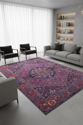 Outlet 115x160 Folk Vintage Desenli Dokuma Taban Dekoratif Bordo Halı BA-18 - 1