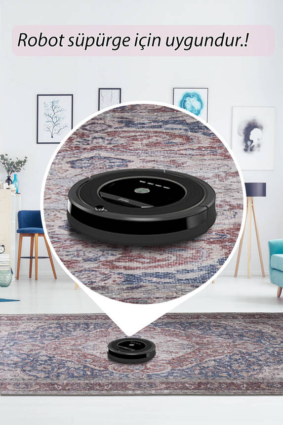 Outlet 115x160 Folk Vintage Desenli Dokuma Taban Dekoratif Lacivert / Bordo Halı BA-46 - 7