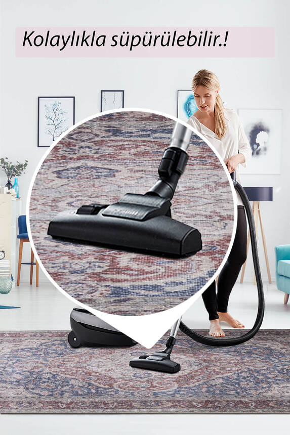 Outlet 115x160 Folk Vintage Desenli Dokuma Taban Dekoratif Lacivert / Bordo Halı BA-46 - 4