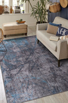 Outlet 115x160 Fusion Modern Dokuma Taban Dekoratif Gri / Mavi Halı AL-419 - 1