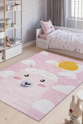 Outlet 115x160 Minor Dokuma Taban Dekoratif Pembe Hayvan Desenli Çocuk Halısı AL-410 - 1