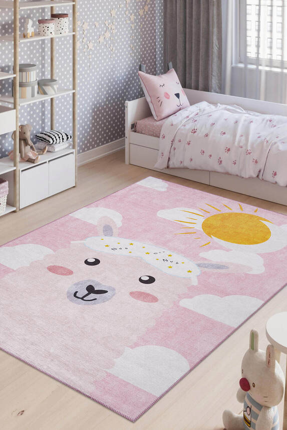 Outlet 115x160 Minor Dokuma Taban Dekoratif Pembe Hayvan Desenli Çocuk Halısı AL-410 - 1
