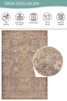 Outlet 115x160 Relic Kahverengi Vintage Dokulu Klasik Desenli Dokuma Tabanlı Şönil Halı AL-522 - 4
