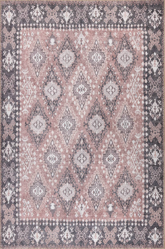 Outlet 115x160 Stonart Eskitme Vintage Desenli Pudra Otantik Yıkanabilir Şönil Halı AL-465 - 2