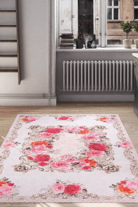 Outlet 120x120 Daire Soul Etnik Desenli Dokuma Taban Dekoratif Bej Halı AL-263 - 1