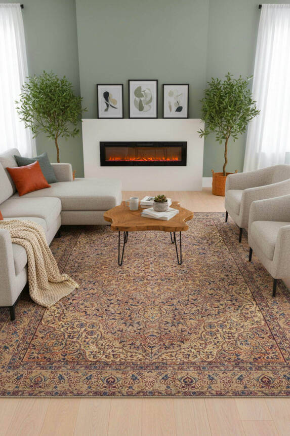 Outlet 140x190 Blues Vintage Desenli Dokuma Taban Dekoratif Kahverengi Halı AL-25 - 1