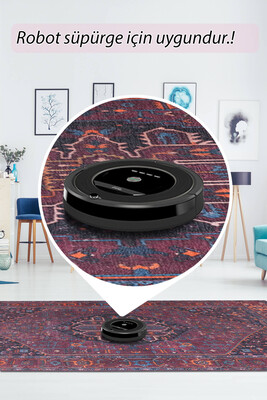 Outlet 140x190 Daire Folk Vintage Desenli Dokuma Taban Dekoratif Bordo Halı BA-18 - 6