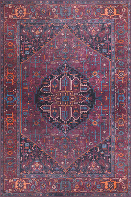 Outlet 140x190 Daire Folk Vintage Desenli Dokuma Taban Dekoratif Bordo Halı BA-18 - 2
