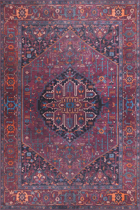 Outlet 140x190 Daire Folk Vintage Desenli Dokuma Taban Dekoratif Bordo Halı BA-18 - 2