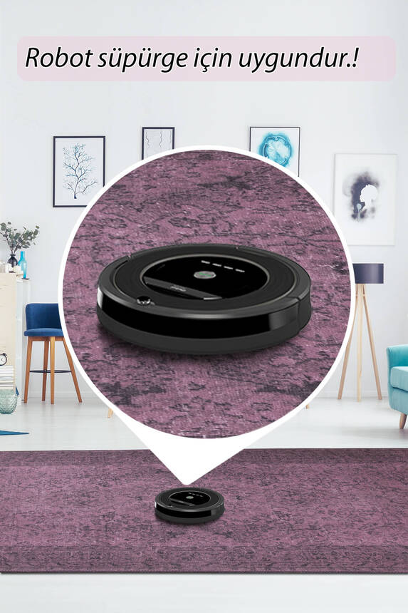 Outlet 140x190 Dorian Eskitme Desenli Dokuma Taban Dekoratif Mor Halı AL-426 - 6