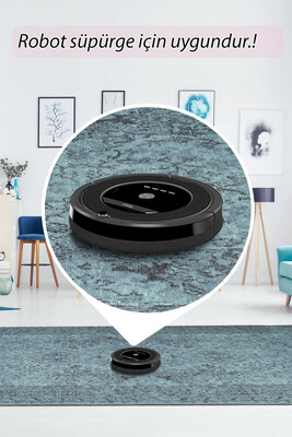 Outlet 140x190 Folk Eskitme Desenli Dokuma Taban Dekoratif Turkuaz Halı BA-23 - 6