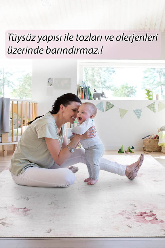 Outlet 140x190 Folk Modern Dokuma Taban Dekoratif Bej Halı BA-24 - 8