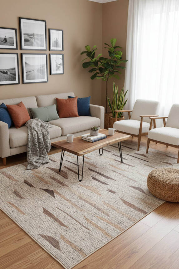 Outlet 140x190 Stonart Otantik Modern Eskitme Desenli Yıkanabilir Kahverengi Şönil Halı AL-442 - 1