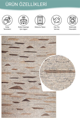 Outlet 140x190 Stonart Otantik Modern Eskitme Desenli Yıkanabilir Kahverengi Şönil Halı AL-442 - 4
