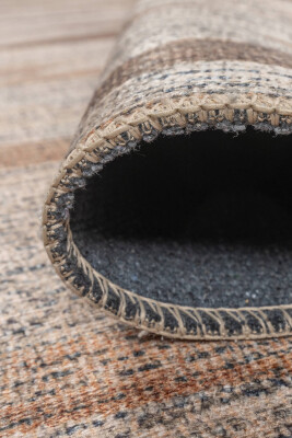 Outlet 140x190 Stonart Otantik Modern Eskitme Desenli Yıkanabilir Kahverengi Şönil Halı AL-442 - 6