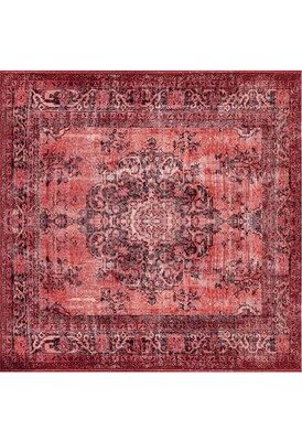 Outlet 150x150 Daire Blues Vintage Desenli Dokuma Taban Dekoratif Kırmızı Halı AL-131 - 11