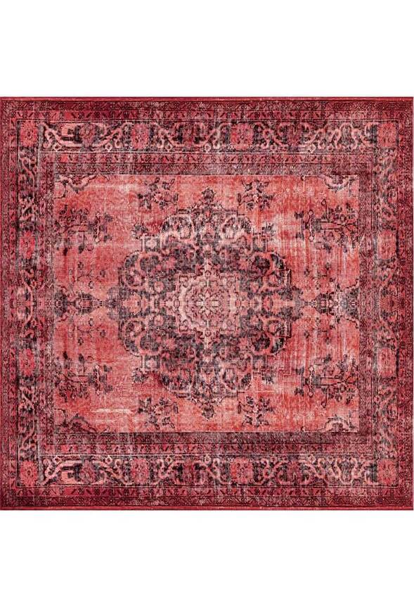 Outlet 150x150 Daire Blues Vintage Desenli Dokuma Taban Dekoratif Kırmızı Halı AL-131 - 11