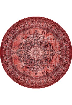 Outlet 150x150 Daire Blues Vintage Desenli Dokuma Taban Dekoratif Kırmızı Halı AL-131 - 10