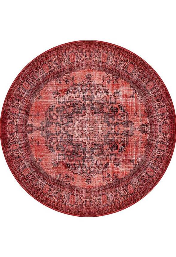 Outlet 150x150 Daire Blues Vintage Desenli Dokuma Taban Dekoratif Kırmızı Halı AL-131 - 10