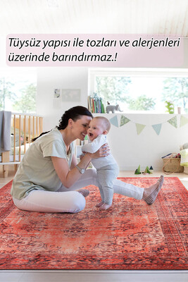 Outlet 150x150 Daire Blues Vintage Desenli Dokuma Taban Dekoratif Kırmızı Halı AL-131 - 8