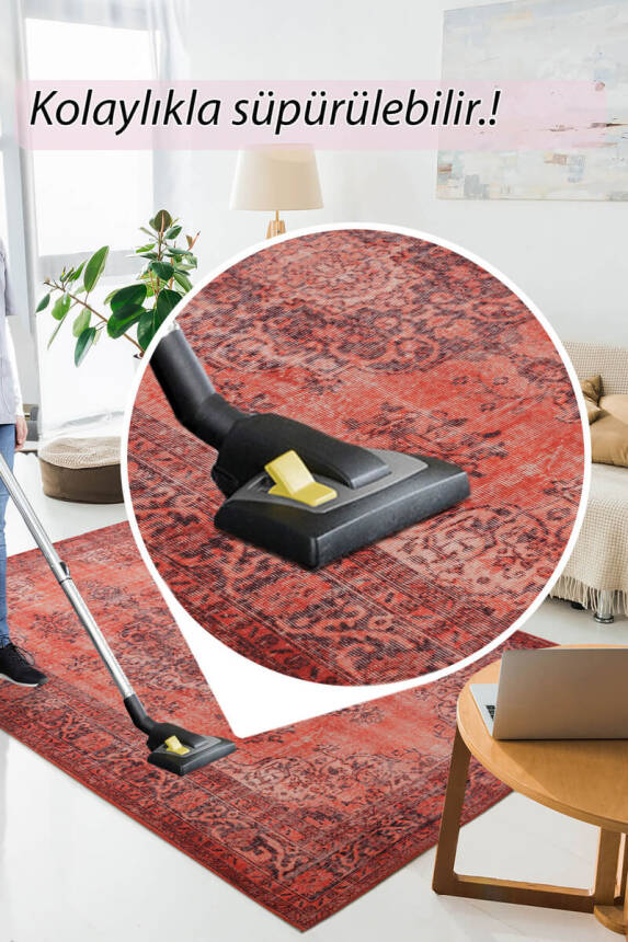 Outlet 150x150 Daire Blues Vintage Desenli Dokuma Taban Dekoratif Kırmızı Halı AL-131 - 7